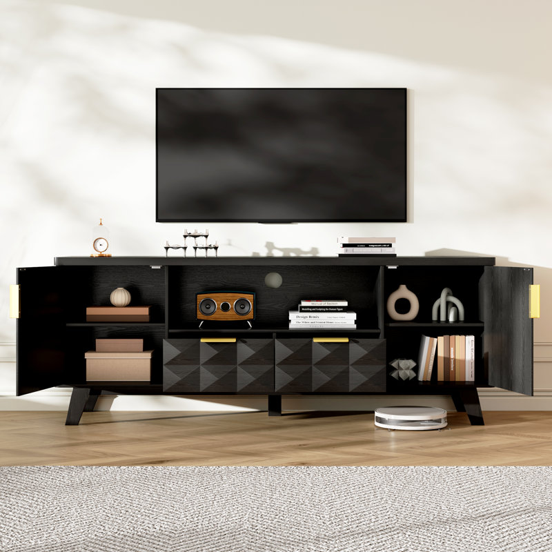 63" W Modern Tv Stand, Tv Entertainment Center With Storage, Black