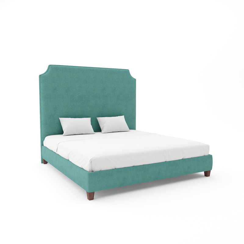 Caldwell Custom Upholstered Bed with 9" Rails, Espresso, Twin, Posh Life Performance Velvet Caribbean