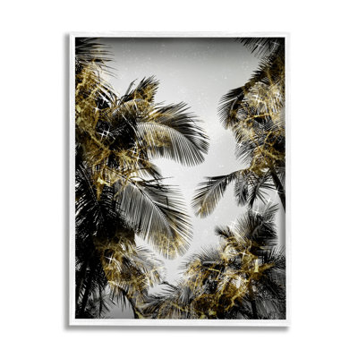 Fleurs tropicales de palmiers tropicaux, scintillant, or noir, art numérique sur estampe numérique par Ziwei Li