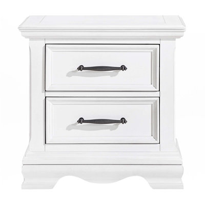 Charming White Finish 2-Drawer Nightstand Durable Wood Black Handles Classic Bedside Table 1Pc Bedroom Furniture