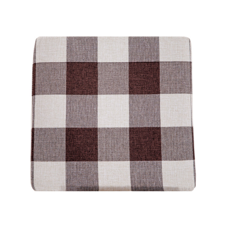 Stockton Square Farmhouse Ottoman/Footstool, Brown and Linen Check