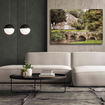 'Old Stone Barn and Bridge' by Lori Deiter, Canvas Wall Art