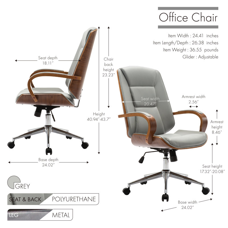 Alodie Faux Leather Mid-Century Executive Office Chair, Grey