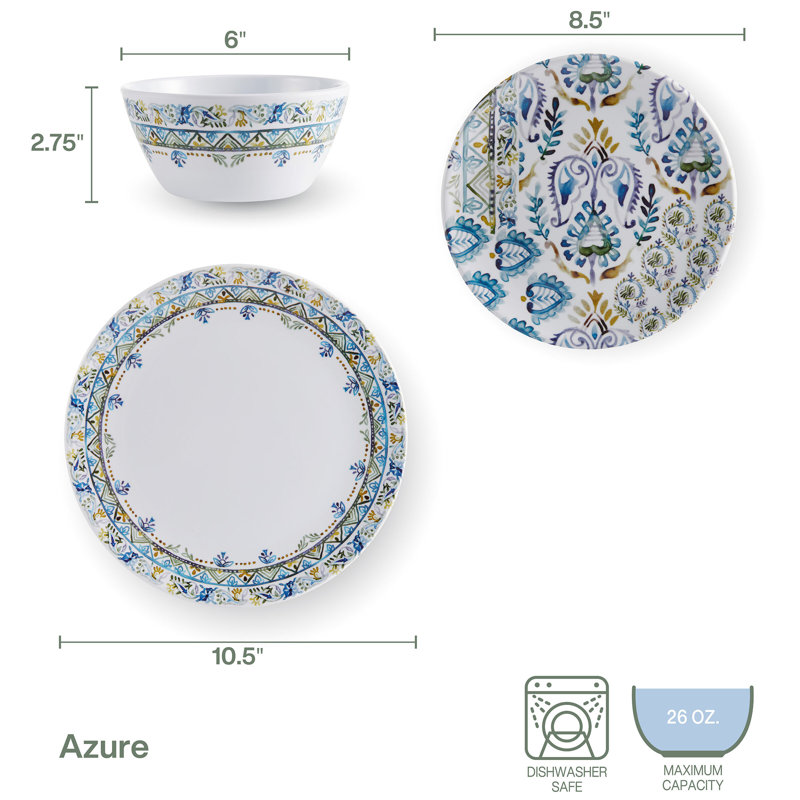 Service de vaisselle en mélamine 12 pièces intérieur / extérieur Azure, service pour 4