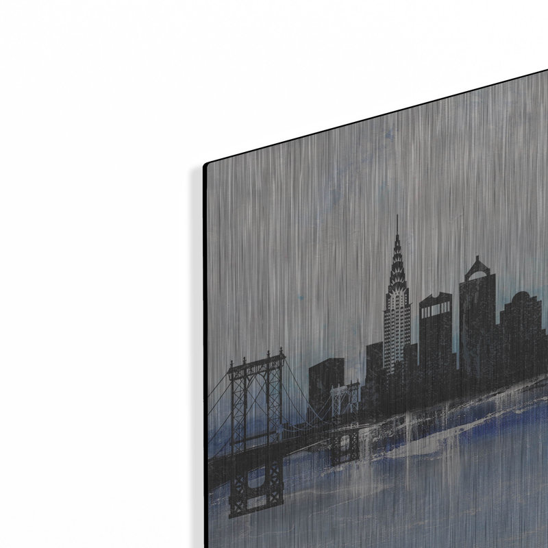 «Misty Blue-cités-a-b» par Jean Plout, art mural en métal, 24 po x 24 po, 24 po x 24 po