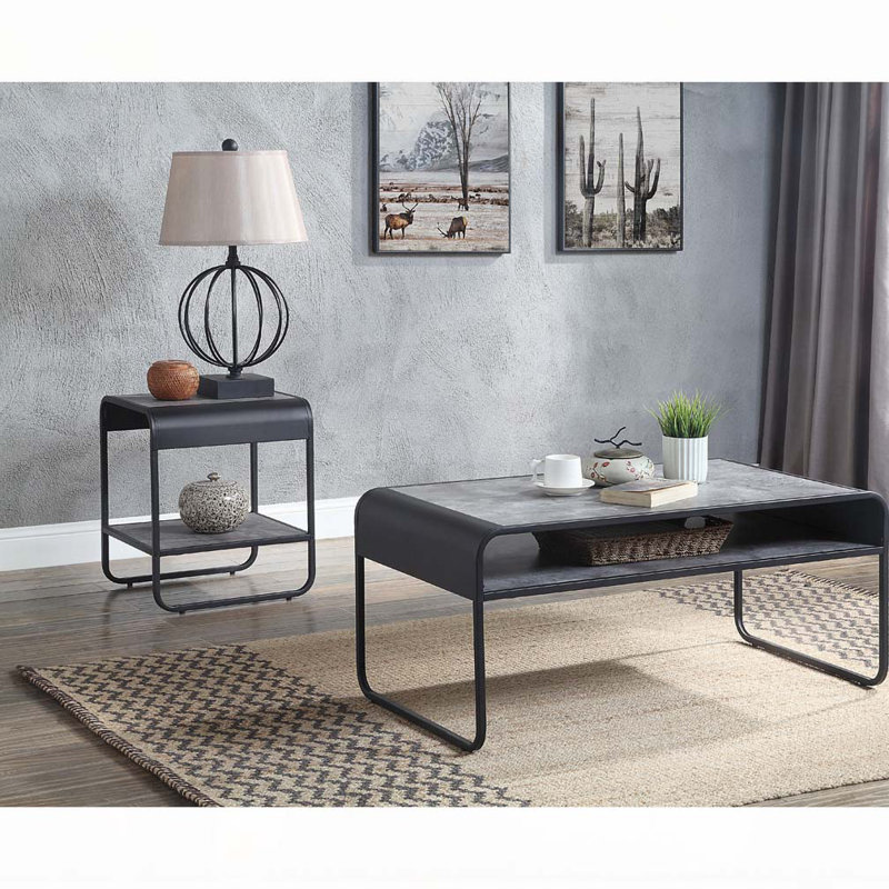 Table de bout à 1 tablette en béton gris et noir