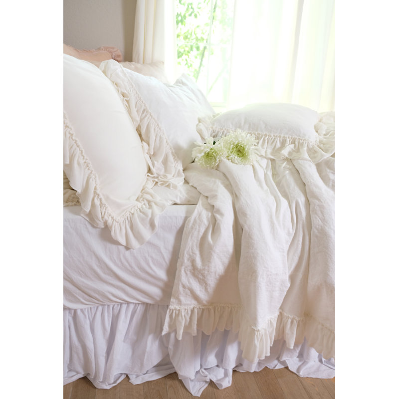 Ensemble de housse de couette en lin et velours Isabella, Crème, Housse de couette pour grand lit et 2 taies décor
