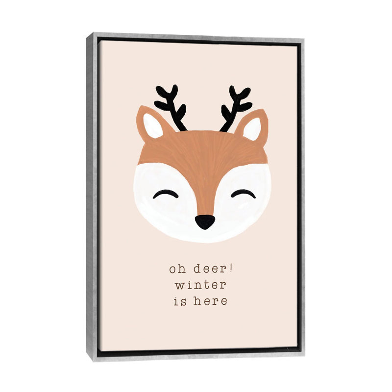 « Oh Deer Winter is here » par Orara studio-impression d’art textuel, Toile avec cadre argenté, Pas de tapis