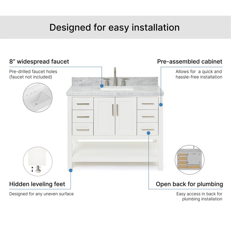 Magnolia Bath Vanity Rectangular Basin S043SCWRV, White, Rectangular