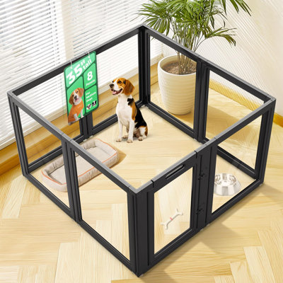 FXW AuraSpace Acrylic Indoor Dog Playpen for Medium Dogs, 35 Inch, 8 Panels, Black
