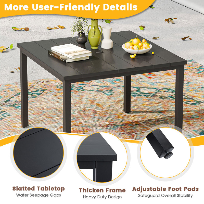 Vallery Square Metal Outdoor Dining Table With Umbrella Hole , 40.2'' in. W 40.2'' in. D, Black