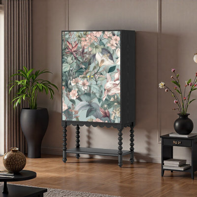 Armoire à pieds hauts en bois massif à motif floral rétro