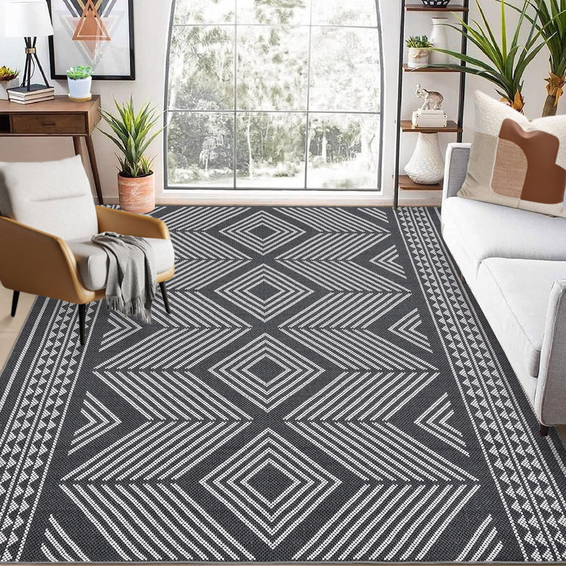 Machine Washable Area Rugs, Modern Geometric Area Rugs with Non-Slip Backing, Stain-Resistant Low Pile Carpet, Contemporary Accent Rugs for Living Room, Bedroom