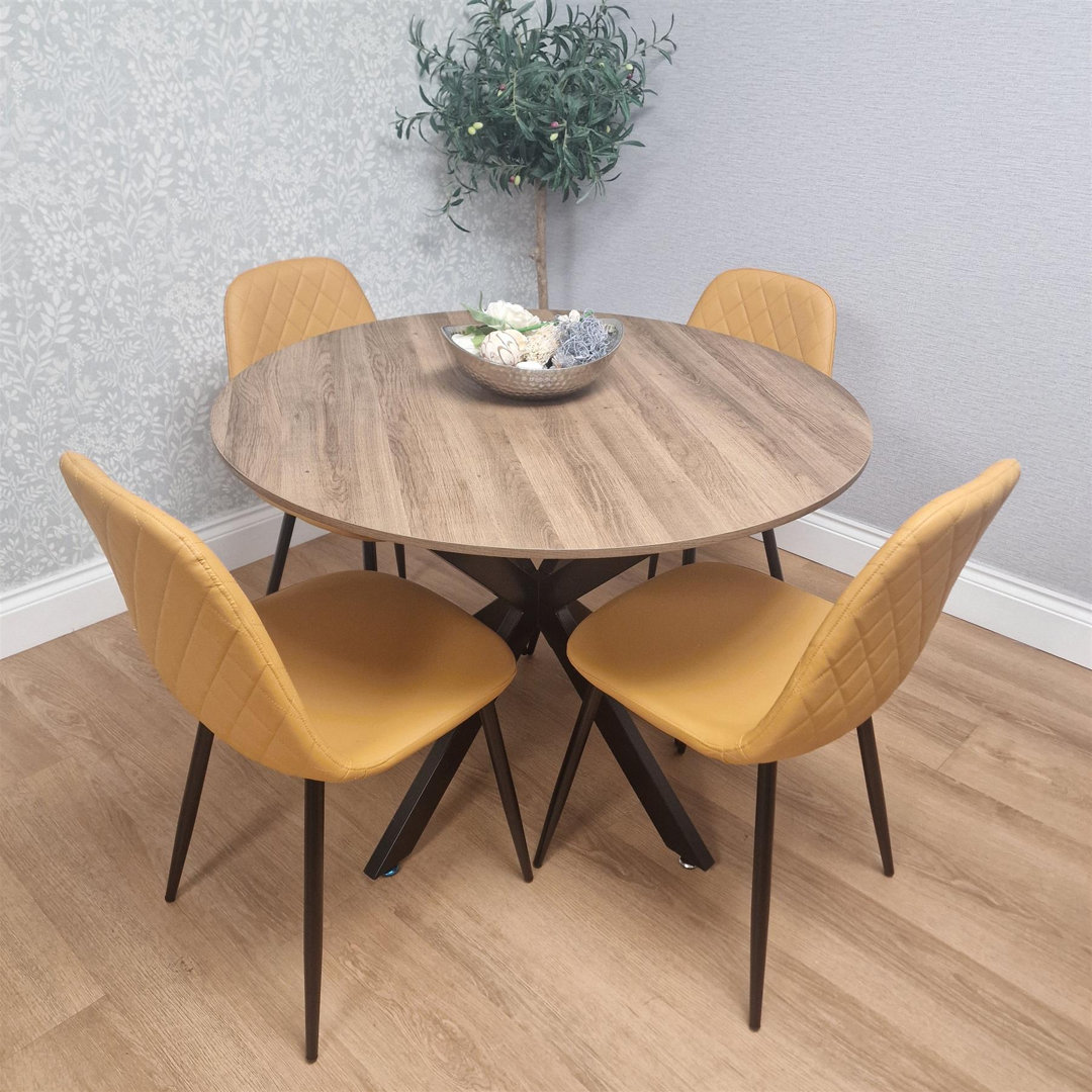 Kosy Koala Unisex Brown 4 Seater Round Dining Table W/ X Legs & 4 Mustard Chairs In - Image 4