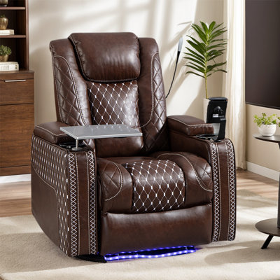 Zero Gravity Power Recliner, PU Recliner With Cup Holder/ Laptop Table /Phone Holder/ LED Lights