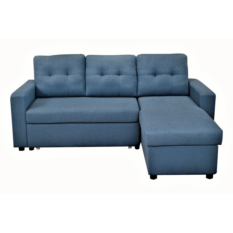L-Shaped Sectional Sleeper In Blue, Space Saving 3 For Entryway Blue Couch, Versatile, Blue Polyester