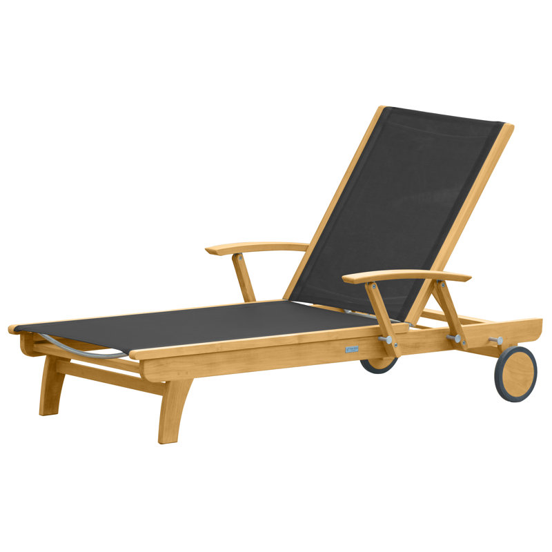 Riviera Teak Outdoor Sling Chaise Lounge, Black