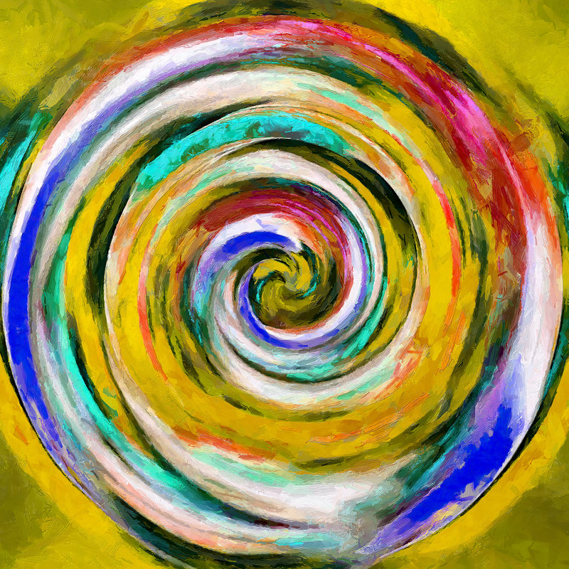 Color Wheel I - peinture sur toile tendue, Jaune, H 8 po x l 8 po