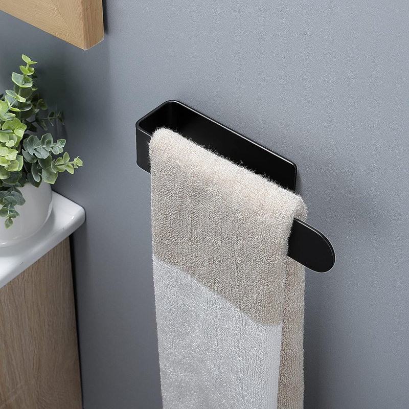 Porte-serviettes à main / barre à serviettes à main - Porte-serviettes noir auto-adhésif pour salle de bain, acier inoxydable