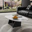Table basse ovale moderne de 51,18 po, plateau de table en pierre frittée brillante, pieds en acier au carbone en forme de N