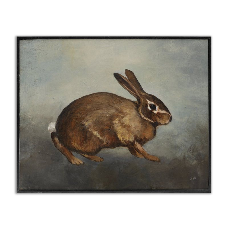 Lapin brun sur fond gris, estampe numérique par Julia Purinton, H 11 po x l 14 po, Giclée encadrée noir minuit