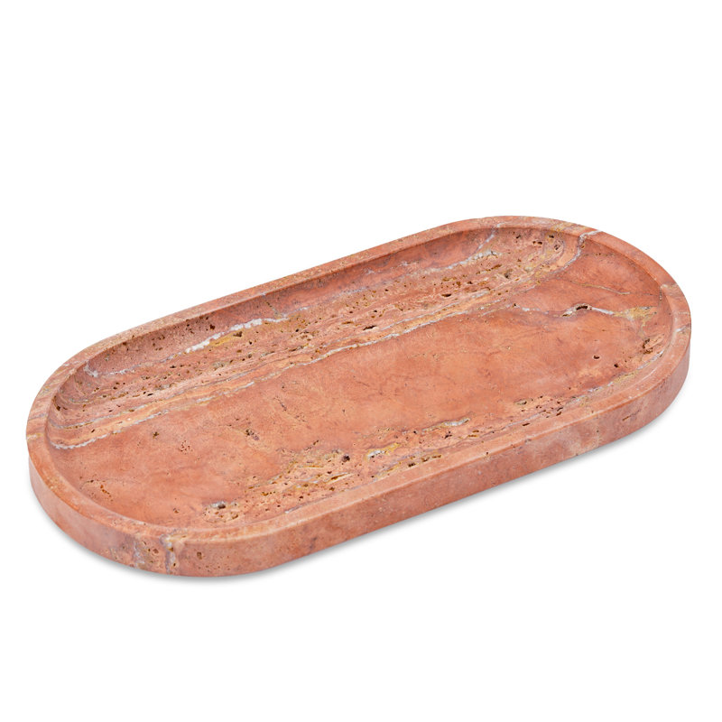 Plateau en marbre naturel ovale Guein, Travertin rouge