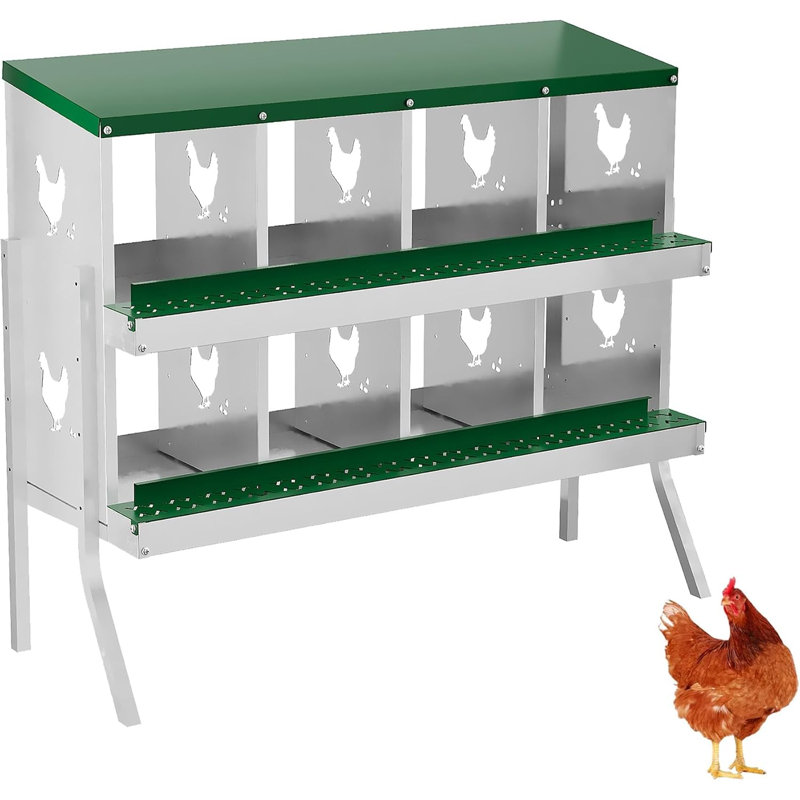 Boîte de nidification pour poulet 8 trous avec pieds vert, Vert / acier inoxydable