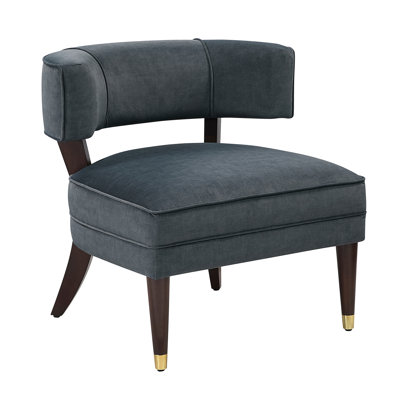Elegant Style Accent Chair Dark Gray Velvet Upholstery Barrel-Back Solid Wood Luxury Living Room Furniture 1Pc