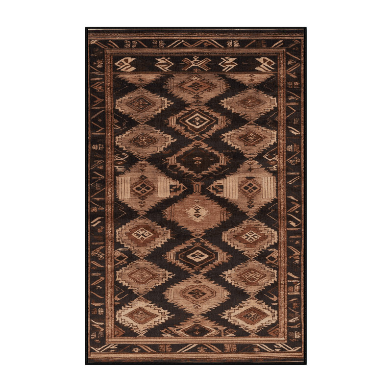 Machine Washable Persian Black Area Rug, Rectangle 2' x 3'