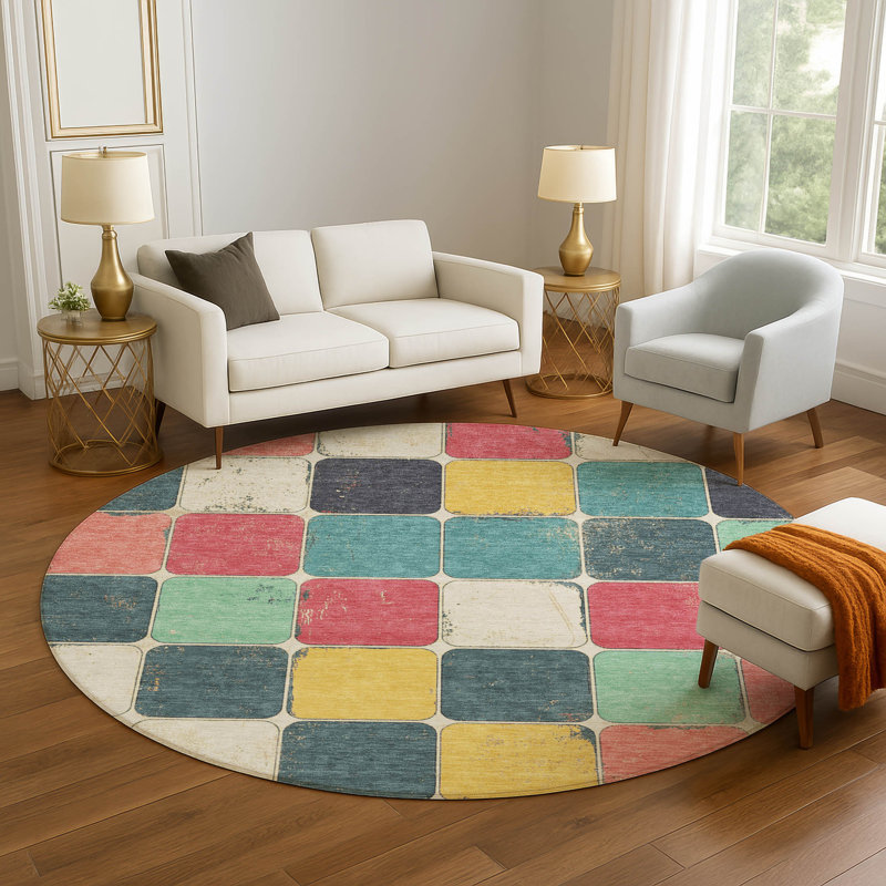 Premium Machine Washable Tiana Geometric Rug, Round 8'