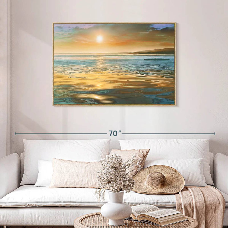 Calme du soir océan, Cadre flottant en bois naturel, 43 po x 29 po