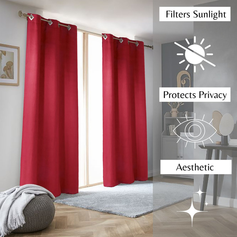 Suedine Room Darkening Curtain Pair, Red