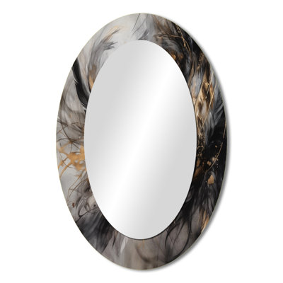 Gold And Black Expressions Of Freedom I - Geometric Oval Decorative Mirror On Metal
