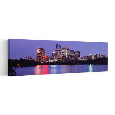 US Texas Austin Skyline Night by Richard Sisk - Wrapped Canvas Panoramic Print