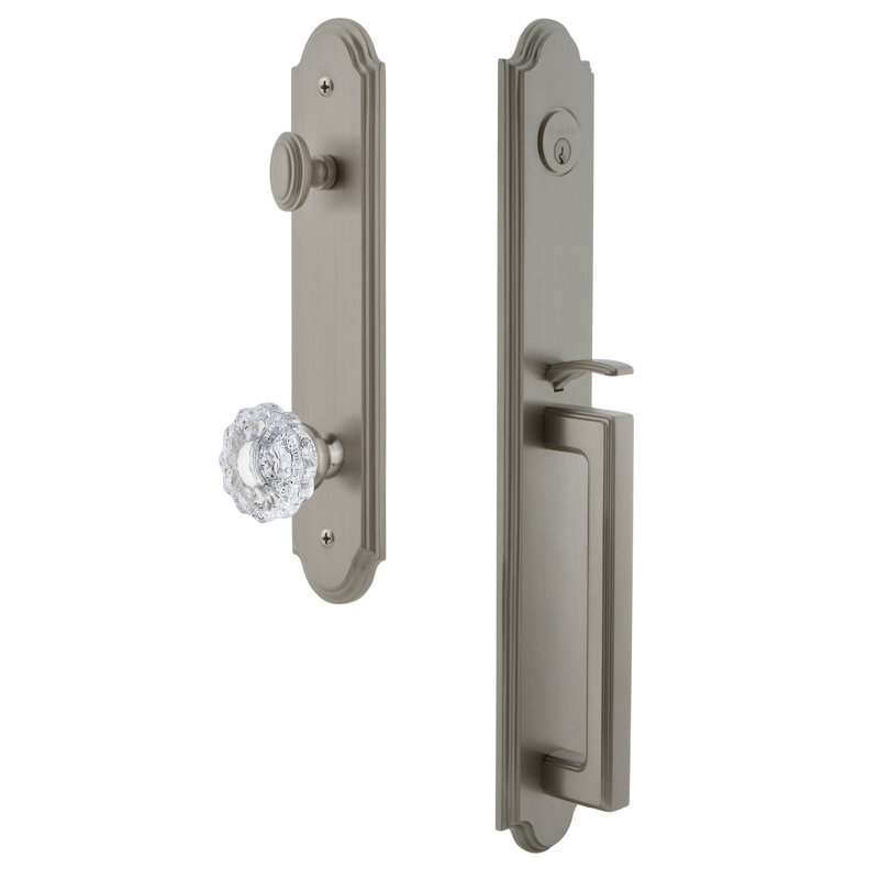 Arc One-Piece Complete Inactive Dummy Handleset with D Grip and Versailles Knob, Satin Nickel