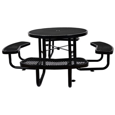 Table de pique-nique d'extérieur 46 po - noire, avec mât de parasol, acier robuste pour les pique-niques et la pêche