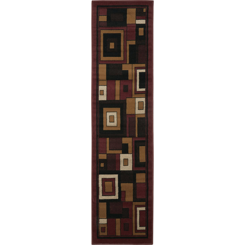 Tapis rouge à motif géométrique Vannesa, Tapis de couloir : 1 pi 9 po x 7 pi 2 po