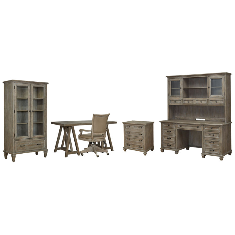 Desk With Lateral File, Dovetail Gray, 2 Pieces: Desk, Filing Cabinet