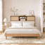 Cadre de lit Queen Size en rotin avec tête de lit de rangement, lit plateforme de style ferme avec tablette, lit en bois, silencieux, antidérapant, sans sommier, montage facile-1959731097