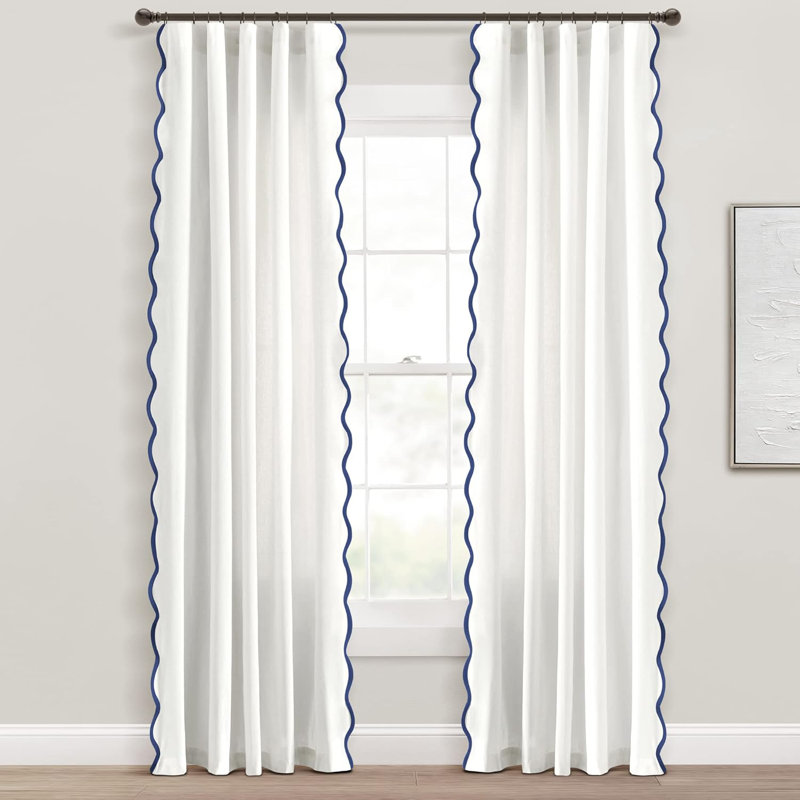 Coastal Chic Scallop Edge Window Curtain 2 Panels Set, Dark Blue 52" W X 63" L,2pcs, 52" W x 63" L, Dark Blue