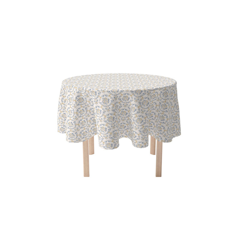 Round Floral Cotton Twill Tablecloth