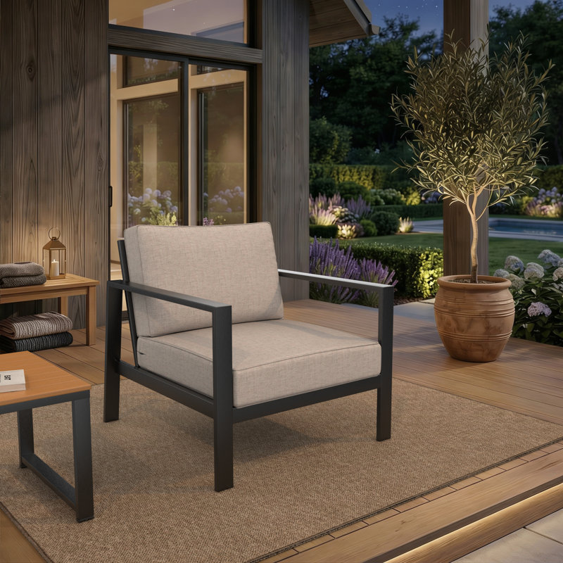 Wayfair Custom Outdoor Deep Seating Cushion With Sunbrella Fabric, 25" x 26", Cast Silver Sunbrella®