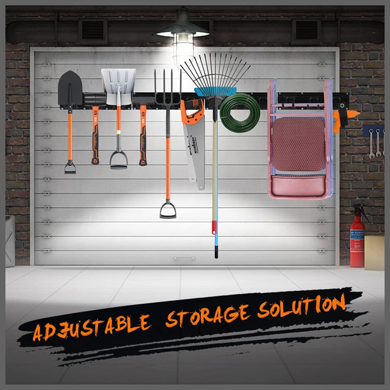 64-Inch Heavy Duty Garage Organization Rack, 4 Packs Rails And 9 Adjustable Hooks, Tool Organizer Rack With Heavy Double Hooks Tracks Max Load 600LB