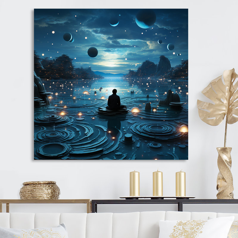 Bleu intérieur méditation, H 30 po x l 30 po x P 1 po, Toile tendue