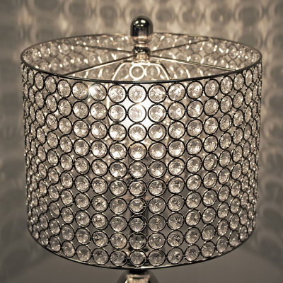 Ashland 27" Contemporary Metal Table Lamp In Polished Nickel With Round Clear K9 Crystal Beads And Polished Nickel Shade From Grandview Gallery By  - Set Of 2
