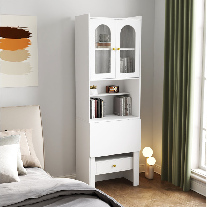 Table d'écriture pliable, armoire de bureau avec tablette et tiroir, Blanc