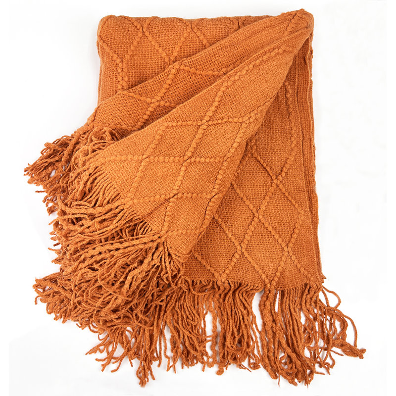 Irregular Rhombus Knitted Throw Blanket, Camel