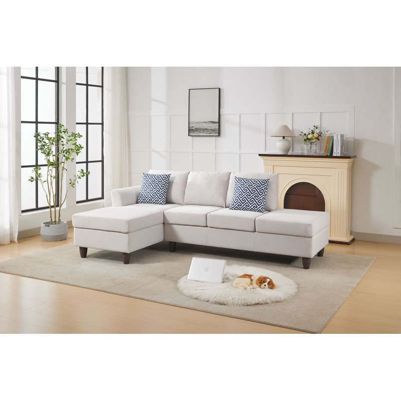 2-Piece Sectional Sofa With Fold-Down Cupholder, Storage Seat & Left Chaise, Beige