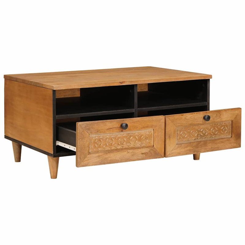 Solid Wood Coffee Table with Storage, Light Brown