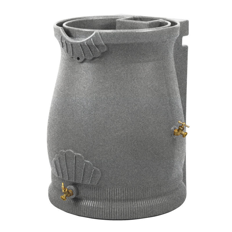 Good Ideas 50 Gallons Plastic Drainable Dual Overflow Planter Rain Barrel, Granite